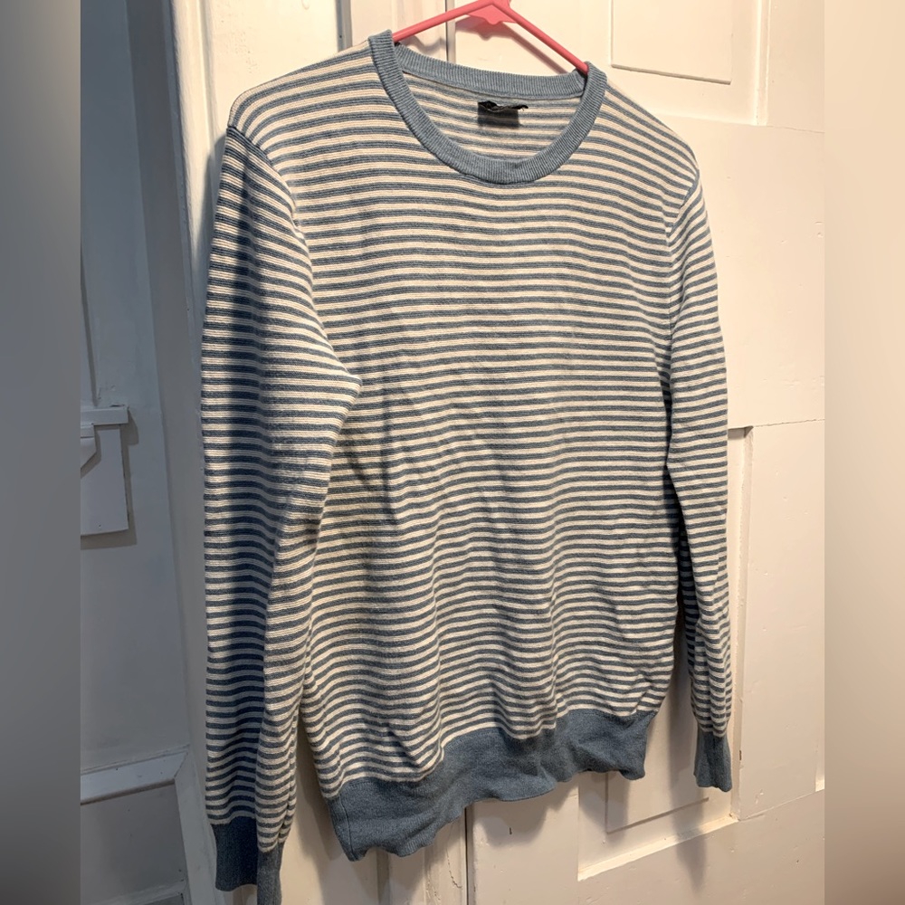 Lightweight blue and white striped J. Crew sweater